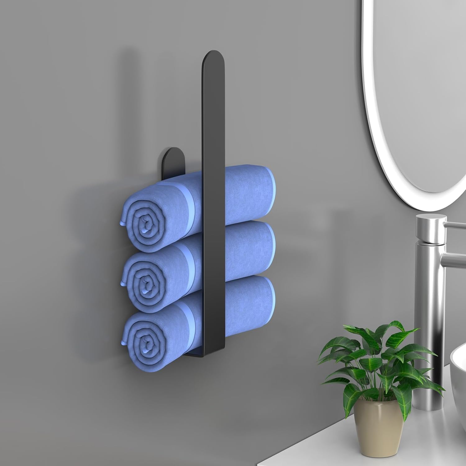 Porte-serviettes de salle de bain sans perçage, porte-serviettes autocollant 30 cm, noir - 4