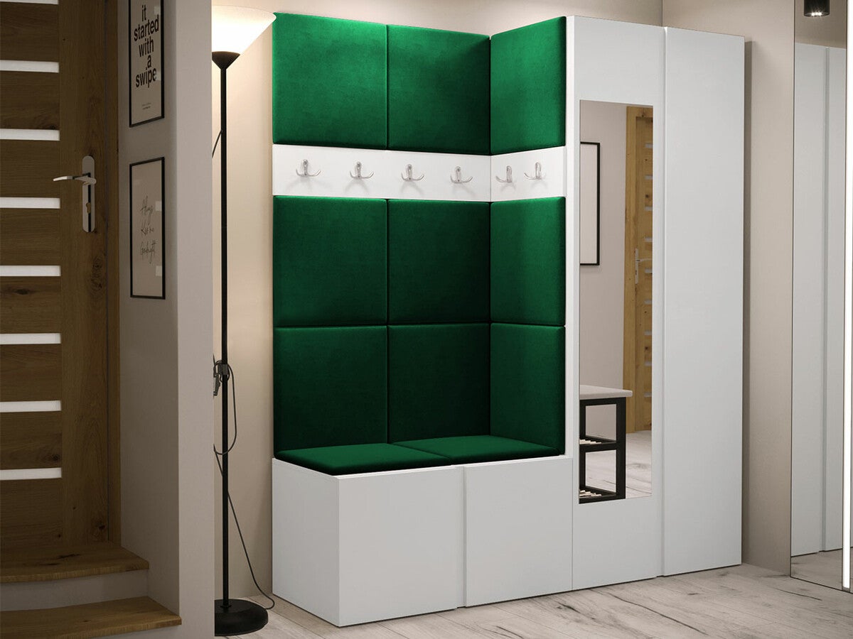 Conjunto para corredor Hartford 278, 186x158x46cm, Espelho, Branco, Tecido, Placa de aglomerado laminado, Montado nas parede, Colocado - 2