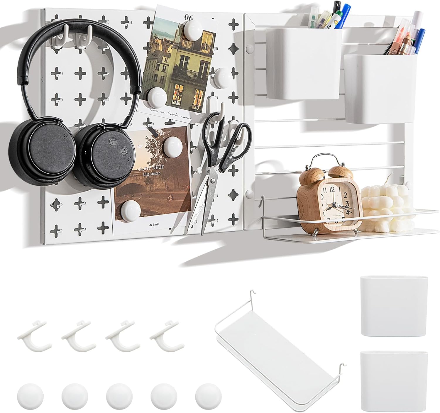 Kit Combinazione Pannelli Forati Nessuna Perforazione Necessaria con Ripiani E Ganci per Garage Cucina Soggiorno Bagno Ufficio Mensole Forate (Colore : Style 7