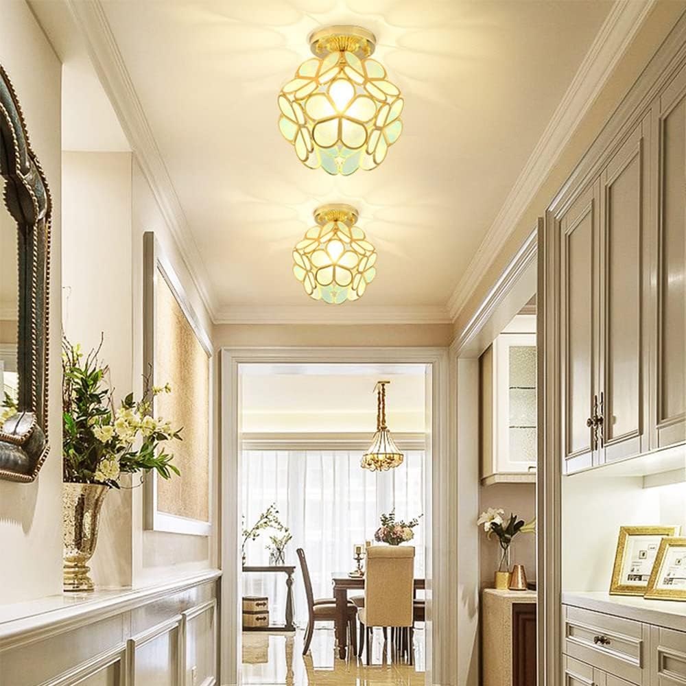 Plafonnier pétale de luxe rétro léger, douille E27, abat-jour de plafond créatif, applique murale, convient aux couloirs, chambres (vert) - 4