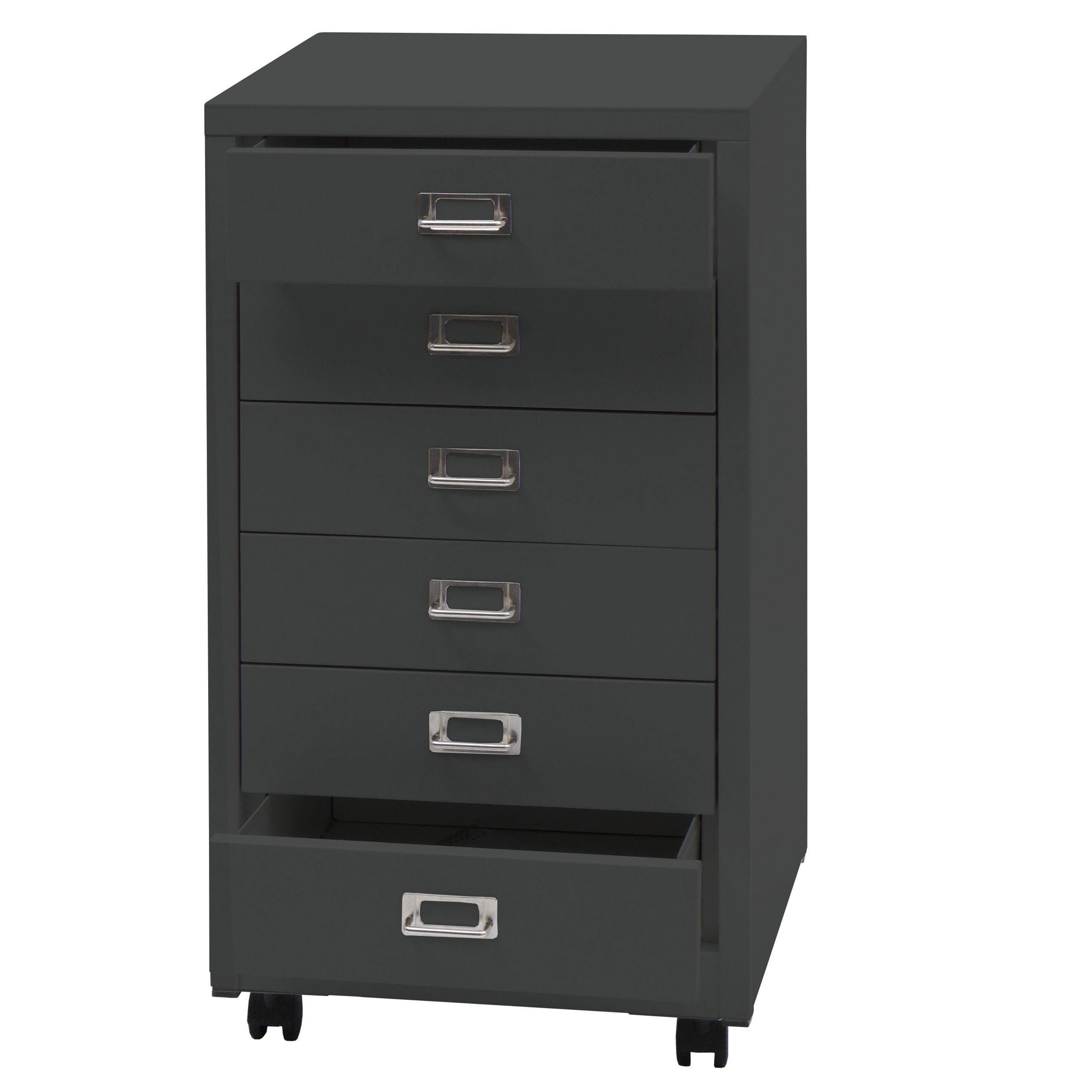 Caisson à Roulettes 6 Tiroirs – Armoire De Classement En Acier 75x40x41 Cm – Gris Foncé