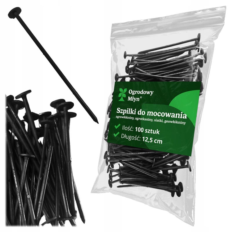 Szpilki do agrowłókniny agrotkaniny geowłókniny 12,5 cm 100 sztuk gładkie Ogrodowy Młyn