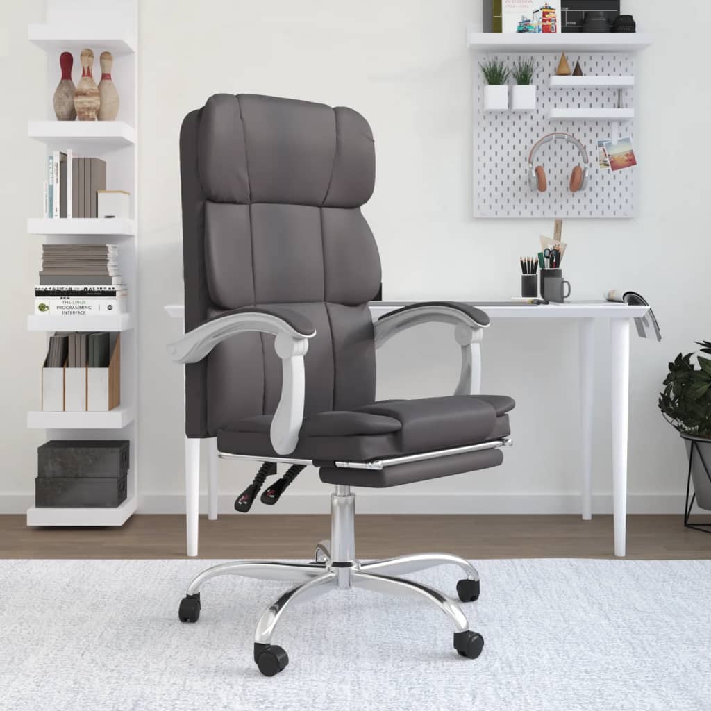 Vidaxl  Silla De Oficina Reclinable Cuero Sintético Gris , Leroy Merlin