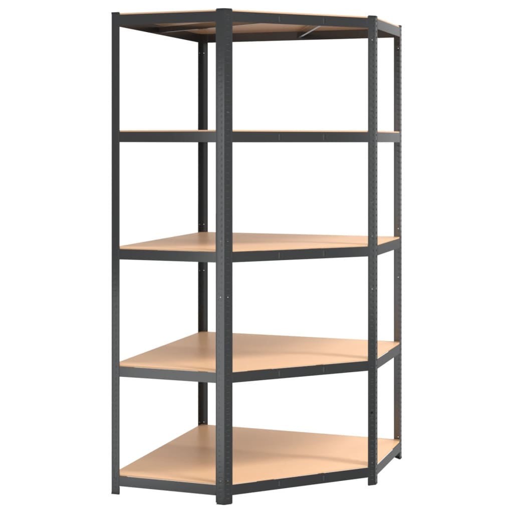 Étagère D’angle 5 étagères En MDF Et Métal - Noir Et Beige - 180 Cm De Haut