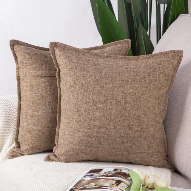 Lot de 2 Housses de Coussin Doux Lin Décoratif Coussin Couvre Style De Luxe pour canapé Chambre Marron Clair 40x40 cm