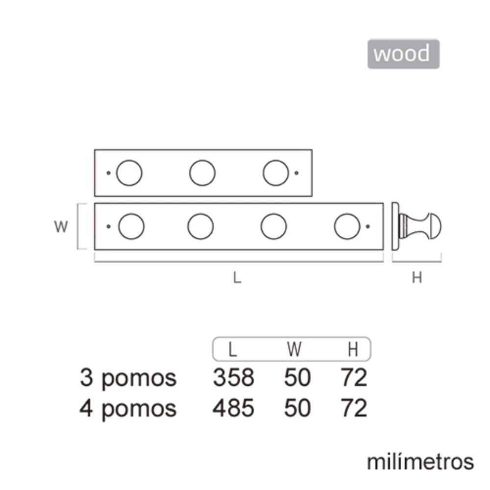 Portemanteau Patère mur 4 boutons bois pin décapé blanc 485 X 50 X 72 MM - 4