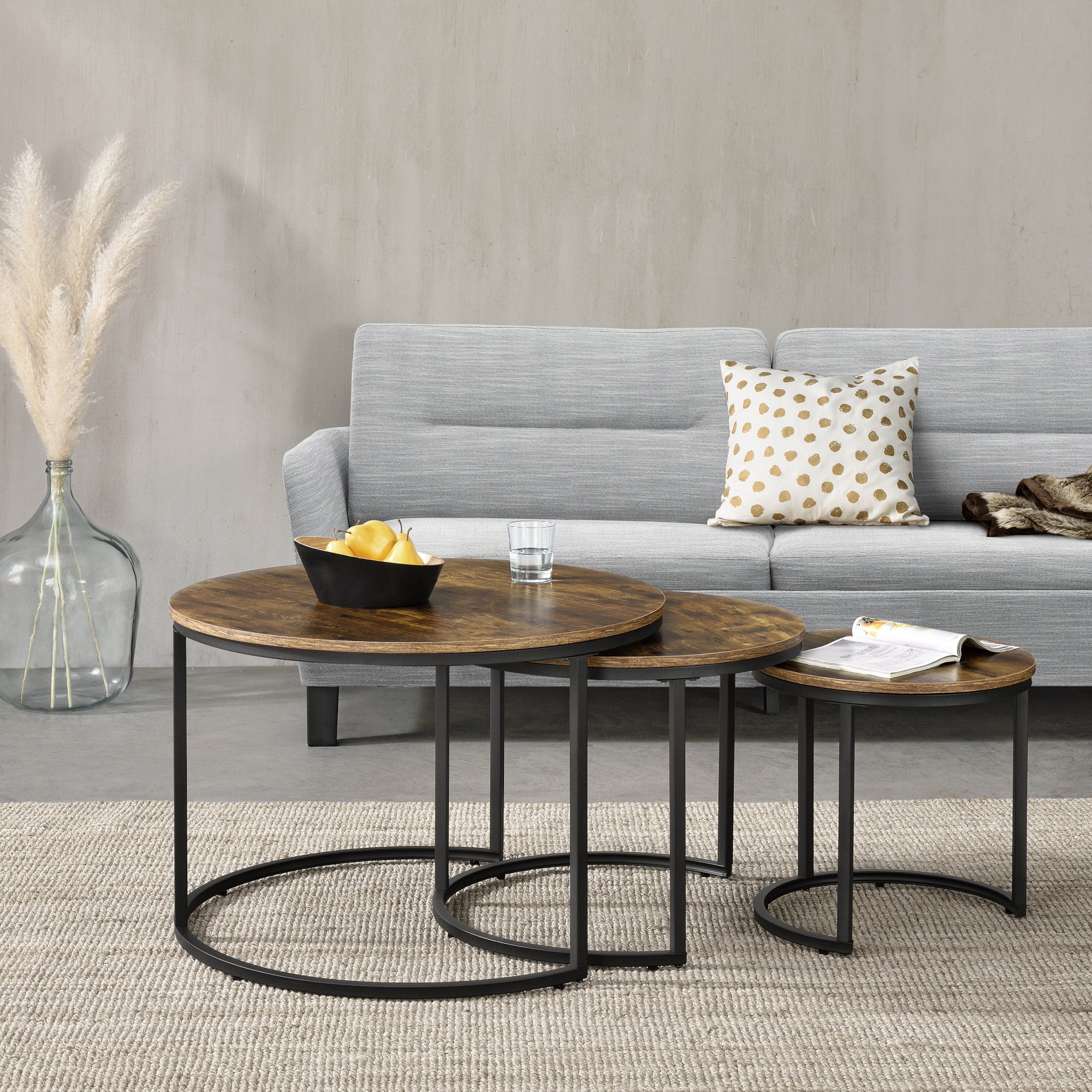 Lot De 3 Tables Basses Gigognes La Redoute – Marron, Chêne, Style Industriel