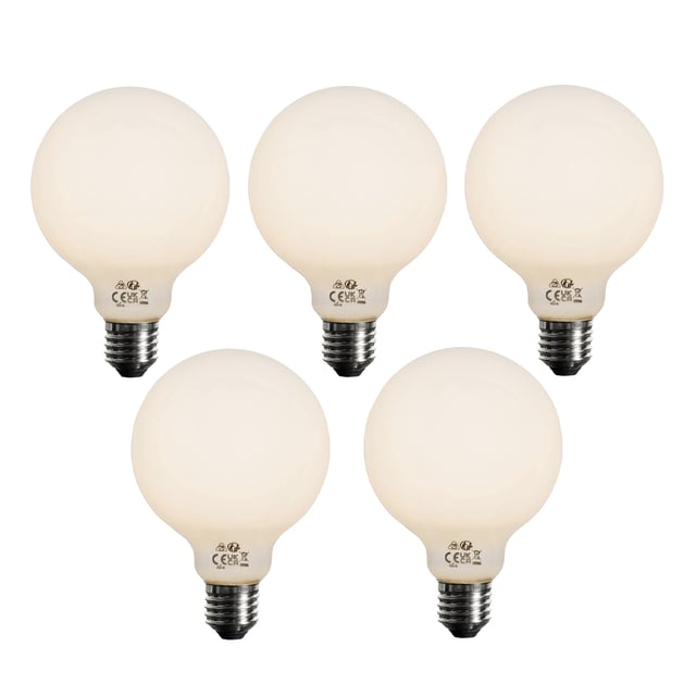 Lot de 5 ampoules LED E27 dimmables opales G95 5W 450lm 3000K