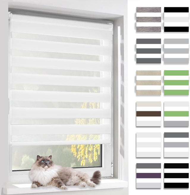 60 largeur x 150 longueur cm Store enrouleur blanc jour/nuit, tissu double couche, sans perçage, semi-transparent et occultant, protège l'intimité