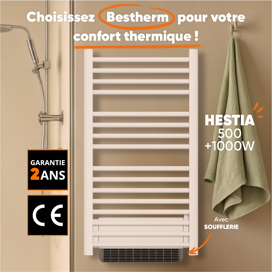 Sèche-serviette électrique sans fluide avec soufflerie 500W+1000W H.100,5xL54cm Bestherm HESTIA blanc - 4