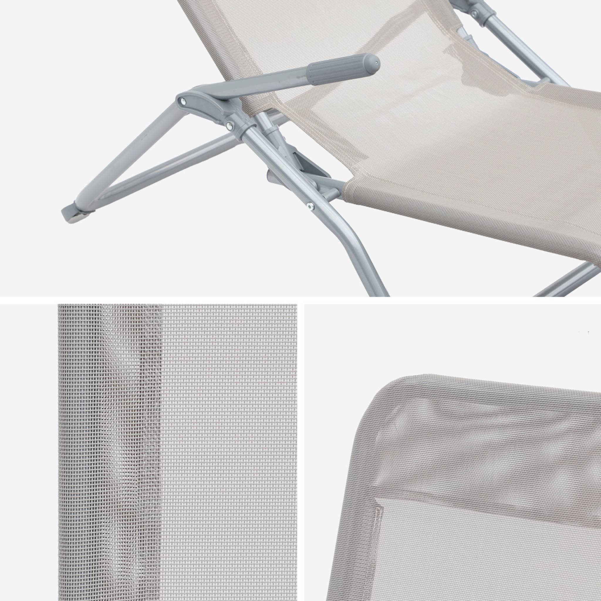 Tumbona plegable de textileno con 2 posiciones, set de 2 Gris pardo - 60x165x70 cm - 6