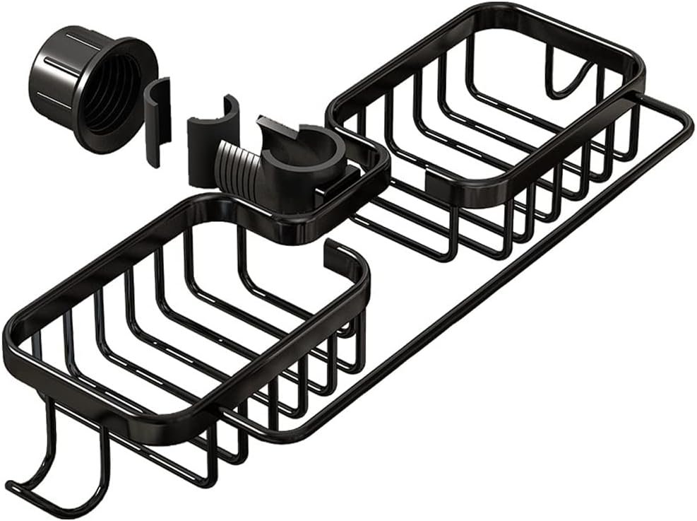 Czarna podwójna półka prysznicowa 36 x 13 x 3,9 cm 1 aluminiowa mydelniczka prysznicowa Nie wymaga wiercenia Kosz odpływowy do kuchni