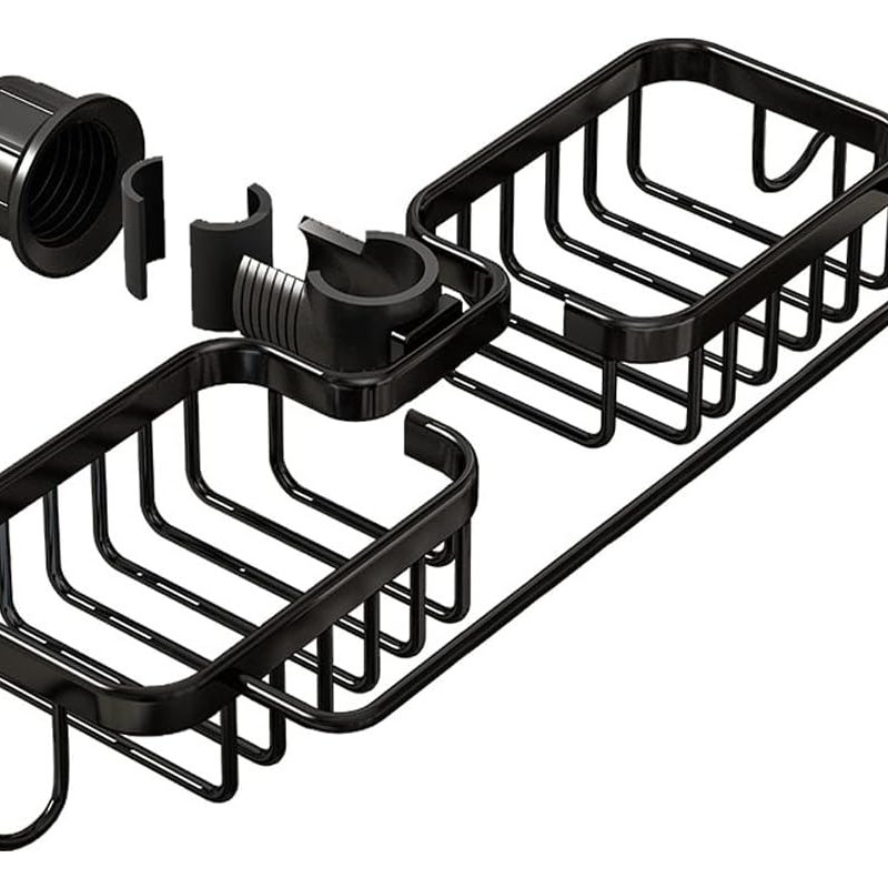 Czarna podwójna półka prysznicowa 36 x 13 x 3,9 cm 1 aluminiowa mydelniczka prysznicowa Nie wymaga wiercenia Kosz odpływowy do kuchni