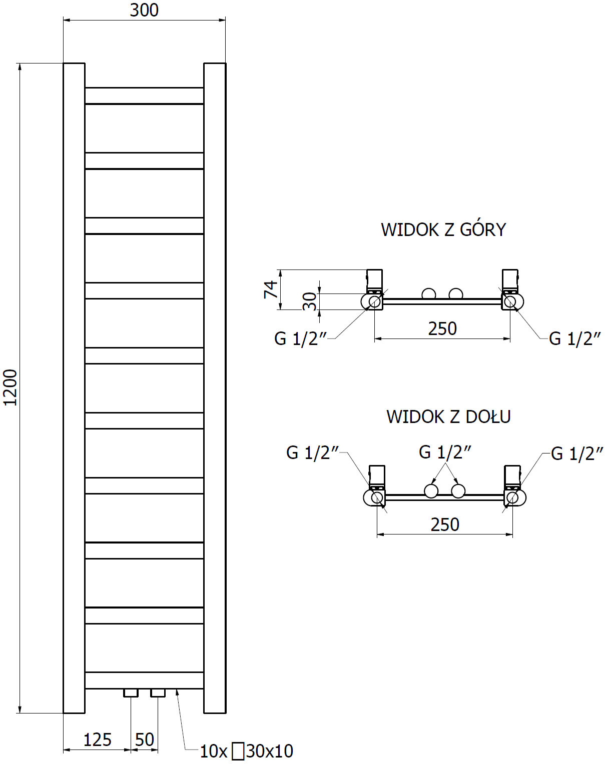 Mexen Bolt grzejnik łazienkowy 1200 x 300 mm, 189 W, chrom - W126-1200-300-00-01