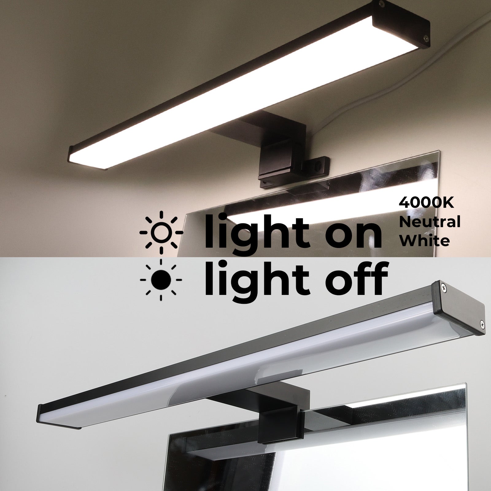Applique mural LED 12W 50 cm IP44 pour salle de bain, miroir et meuble,slim, en aluminium noir mat avec lumière blanche neutre - 3