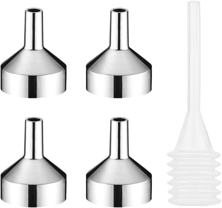4 PCS Mini metalowy lejek do napełniania z mini pipetą | mały lejek do próbek i olejków eterycznych (śr. 18 mm)