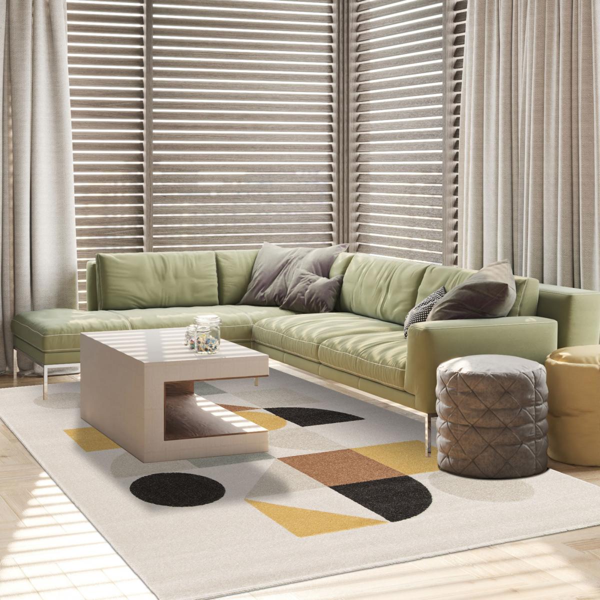 tapis salon 160x230 tissé beige et jaune rectangle motif géométrique CONTEMULTI - 7