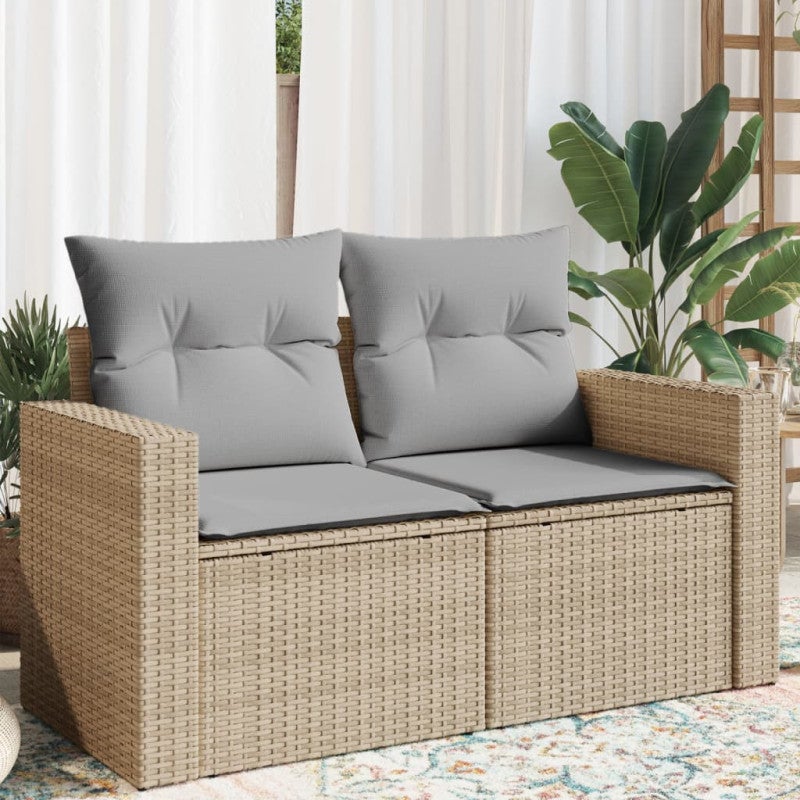 Sofa ogrodowa z poduszkami, 2-osobowa, beż, polirattan vidaXL