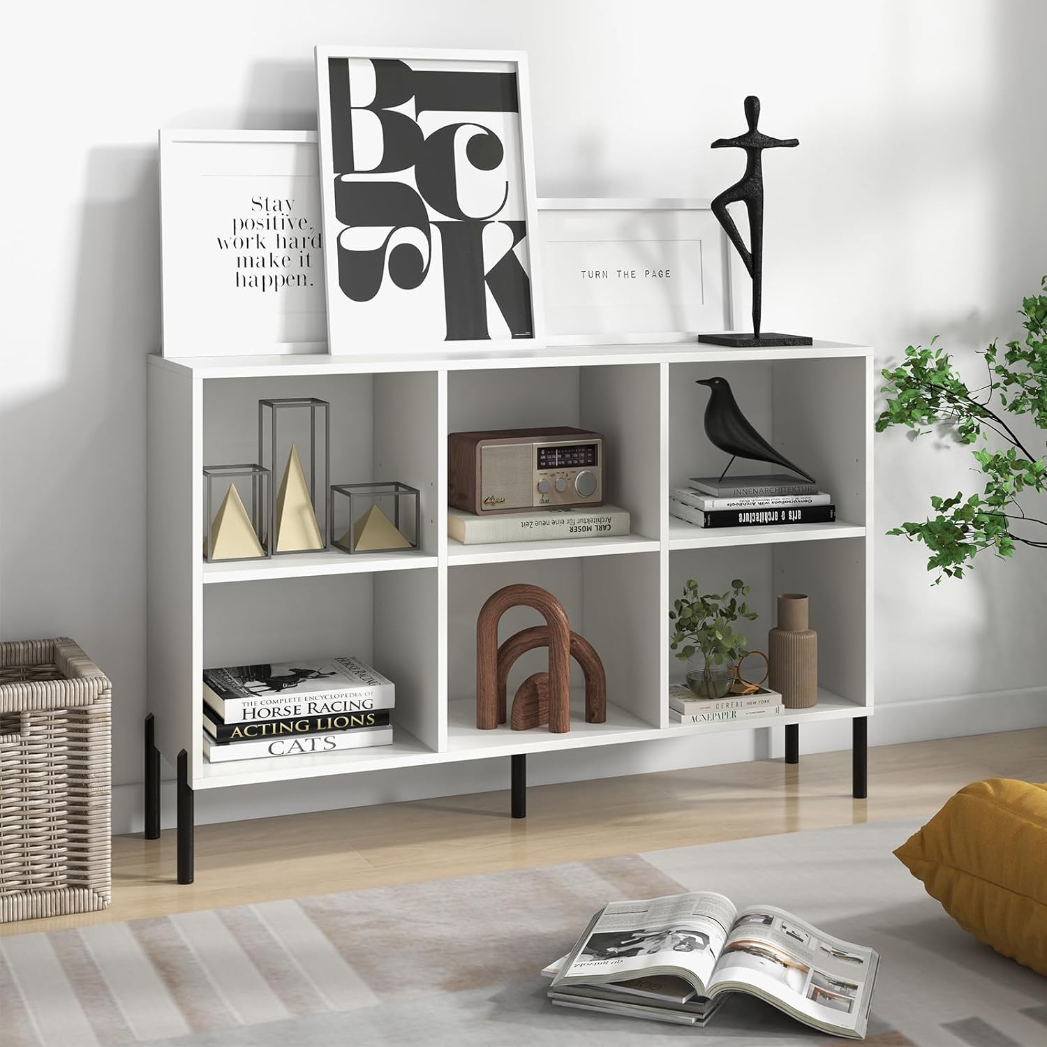 Tribesigns Libreria alta 180 cm, moderna libreria autoportante con 8 scaffali aperti, display alto, per soggiorno, camera da letto, casa, ufficio, oro e bianco (2 pezzi