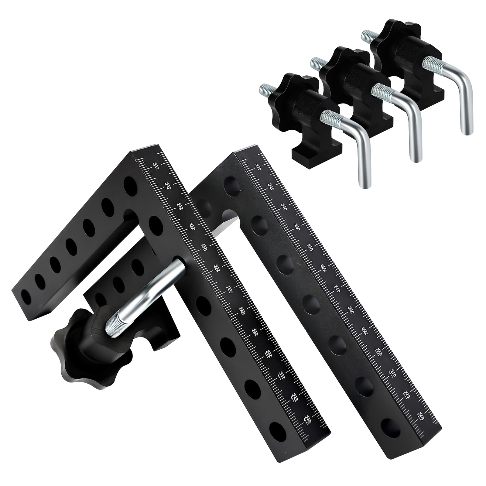 Zacisk kątowy 90° 14cm/5,5" ze stopu aluminium do mocowania pod kątem prostym dla stolarzy, skrzynek, szafek, szuflad, czarny