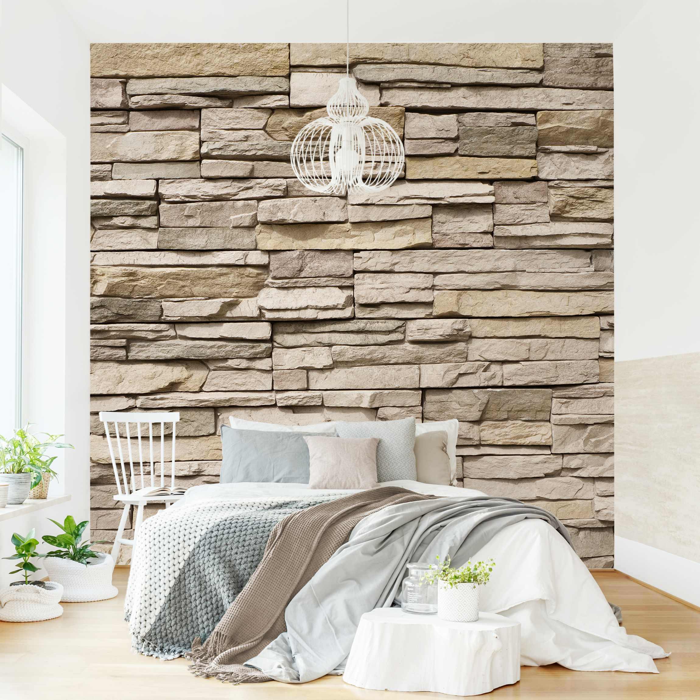 Papel pintado fotomural 3d estampado imitación piedra rústico 12 - salón dormitorio cocina pasillo - tnt 192 x 192 cm premium