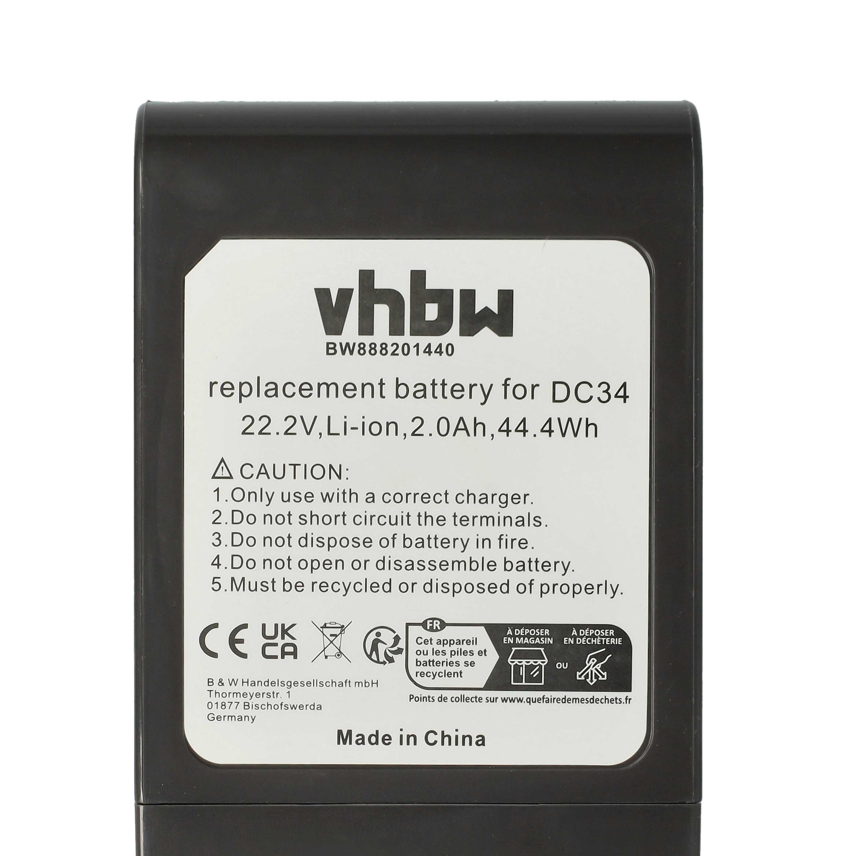 vhbw Batterie compatible avec Dyson DC44 Animal Fuchsia aspirateur - Type B gris (2000mAh, 22,8V, Li-ion) - 4