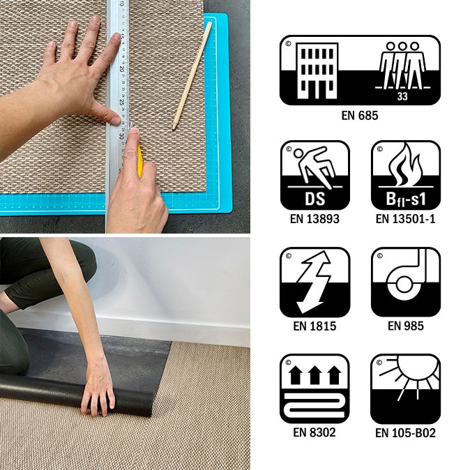 Moqueta, suelo vinilo rollo, alfombra oficina Premium, alfombra sisal sintético , Lavable antideslizante y resistente Marrón-Negro 200X250 cm - 2