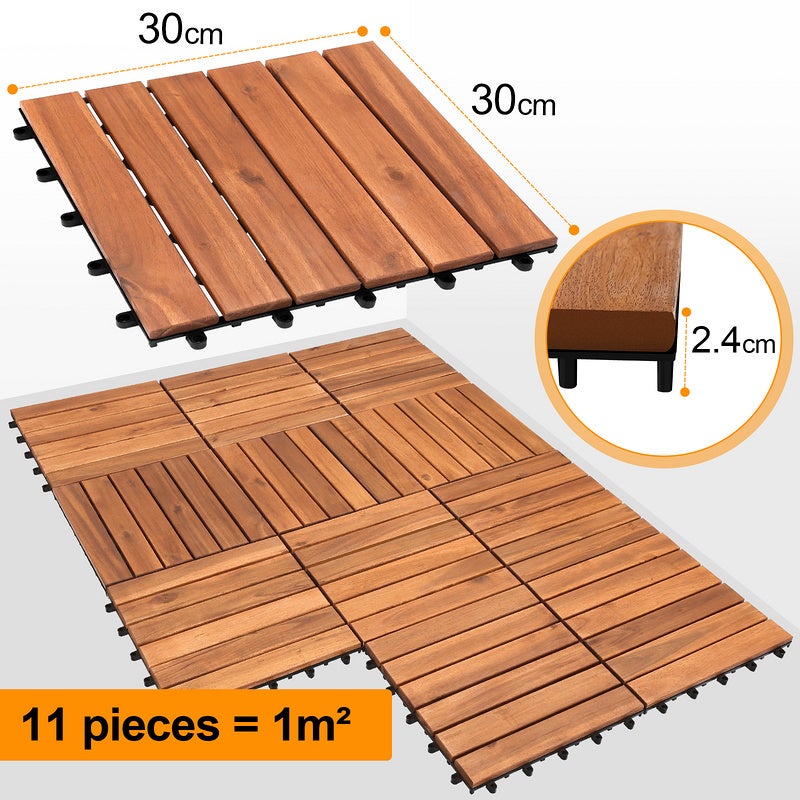 Dalles de terrasse Piscine Balcon avec système de Clips Dimensions 30 x 30 cm par Dalle Effet Bois en résistant 55 pièces 5m² - 2