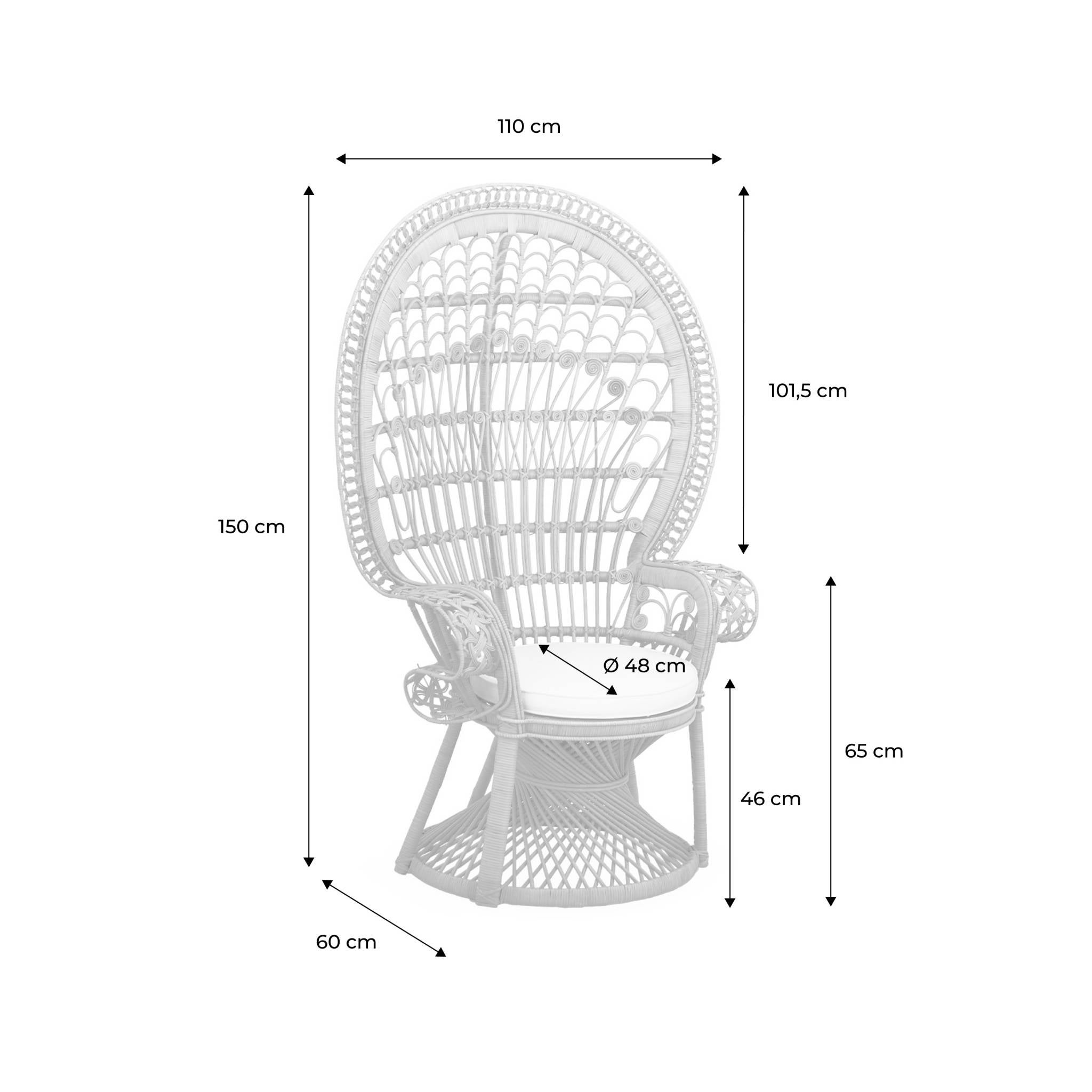 Fauteuil vintage en rotin avec coussin d'assise. Mahe. L 110 x P 60 x H150cm MAHE - 4