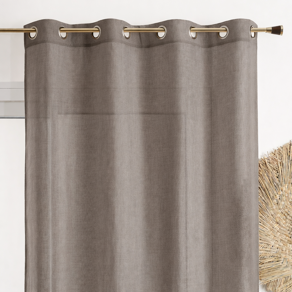 Voilage poly-lin uni fluide - Gris - 140x240 cm - Polyester - 2