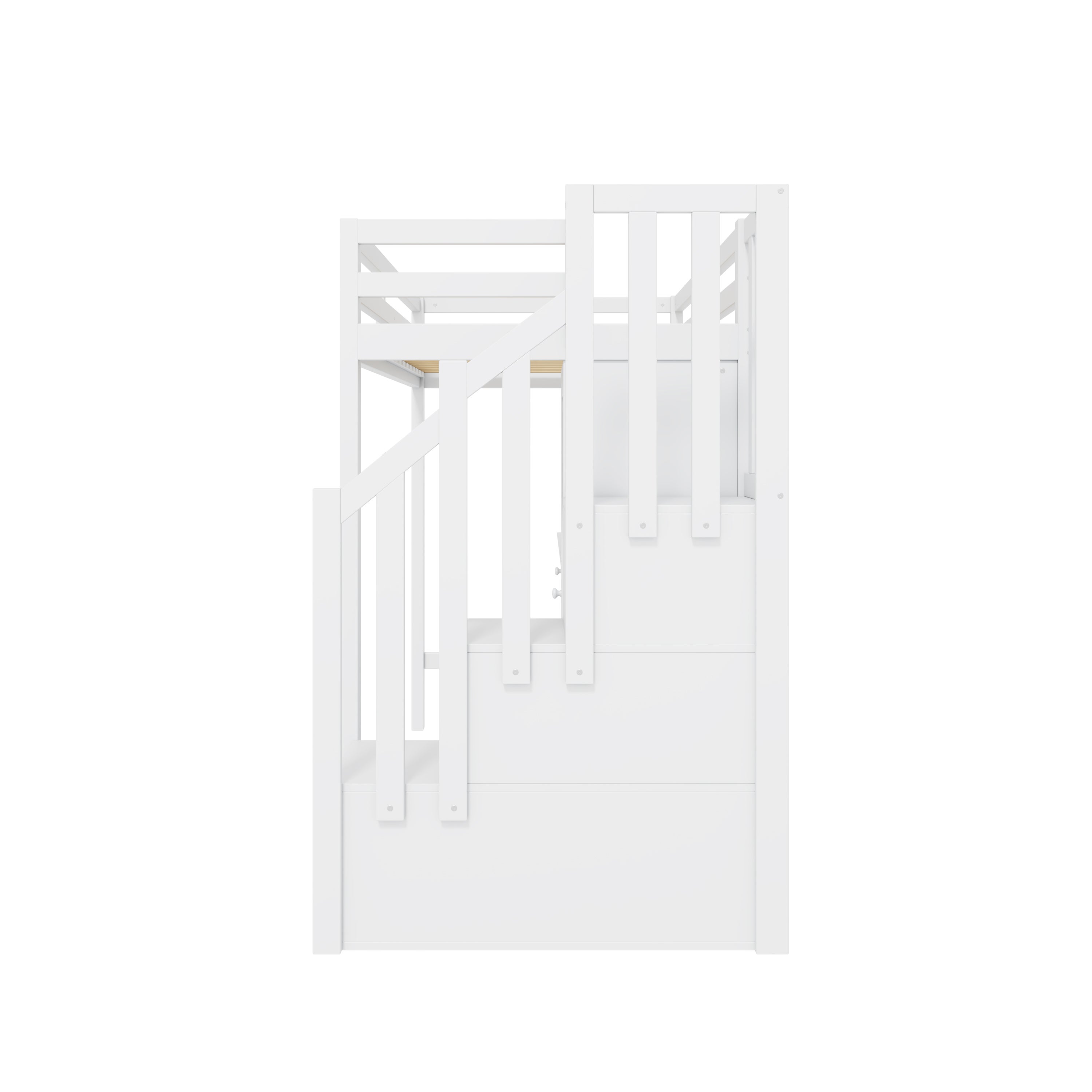 Lit superposé enfant 90 x 200 cm avec bureau, armoire et rangements, escalier sécurisé, bois massif blanc - 7