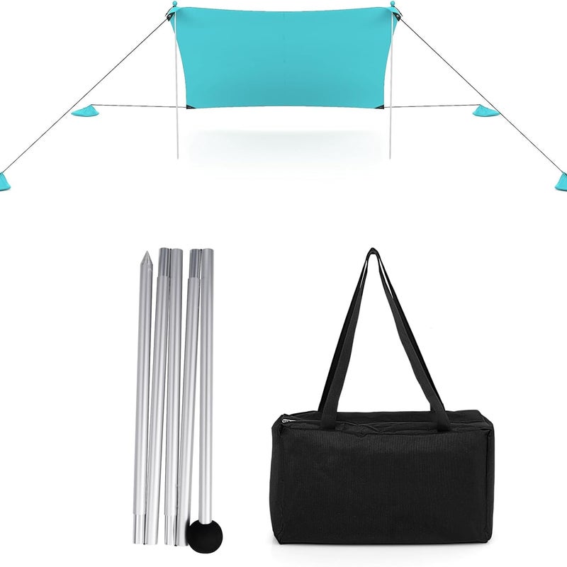 Namiot plażowy 300 x 300 cm, UPF 50+, namiot słoneczny z kotwami do piasku, przenośna ochrona przed słońcem, dach przeciwsłoneczny na plażę,