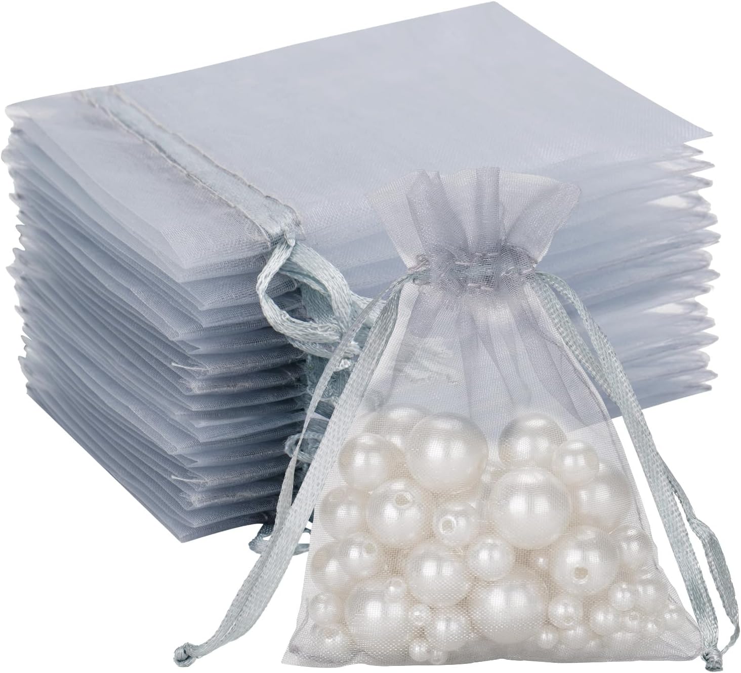 100 sztuk szarych torebek prezentowych z organzy (10 x 15 cm), woreczki na biżuterię, woreczki lawendowe, odpowiednie na biżuterię, słodycze, wesela