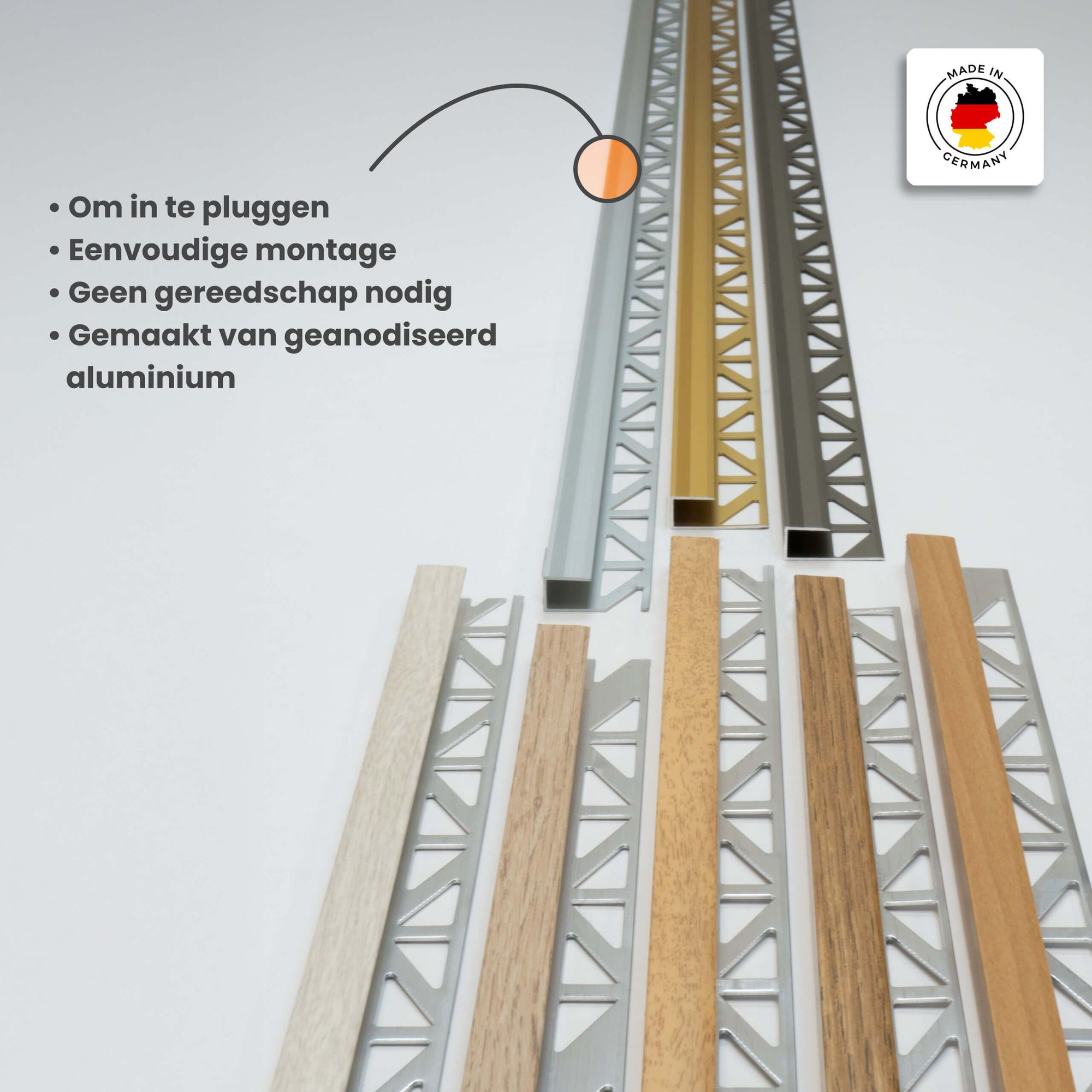 Profil de transition 100 cm pour revêtement 8 mm, à encastrer (carrelage), aluminium anodisé, chêne noble - Dalsys - 8
