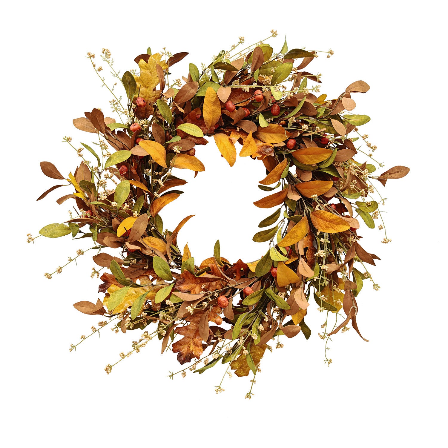 Couronne D'Automne LED 40 Cm – Citrouille Feuilles D'Érable Baies Pommes De Pin – Décoration Halloween Thanksgiving Noël Porte Entrée