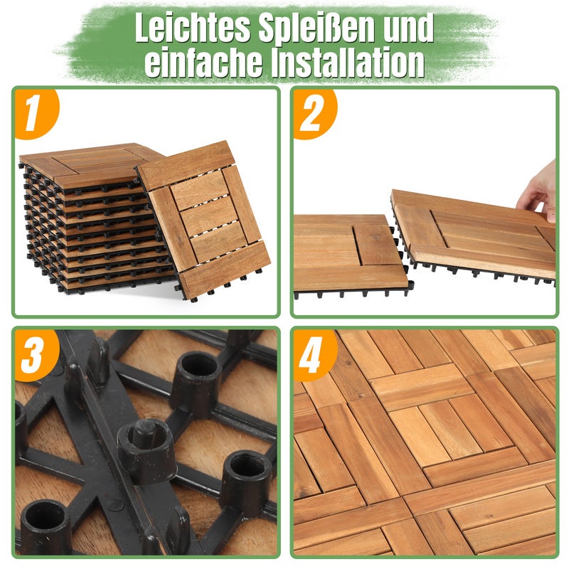 33x Dalles de terrasse en bois d'acacia 3m² Dalle clipsable 30x30cm Revêtement de sol extérieur terrasse jardin - 4