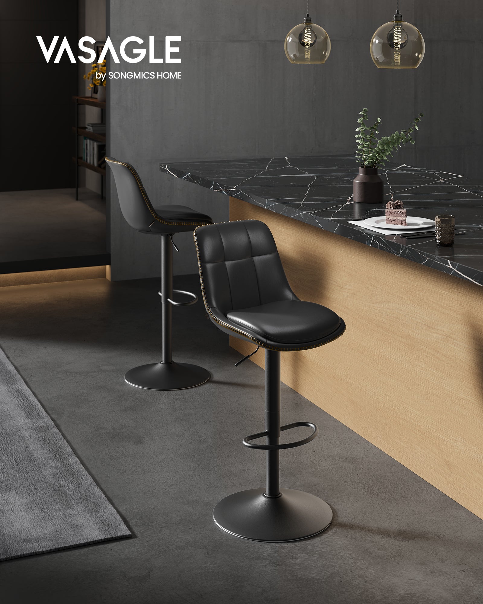 Vendeur pro Tabouret de Bar Lot de 2, Rotation à 360°& Hauteur Réglable, Tabourets de Bar Scandinave en Cuir PU (Gris, 2