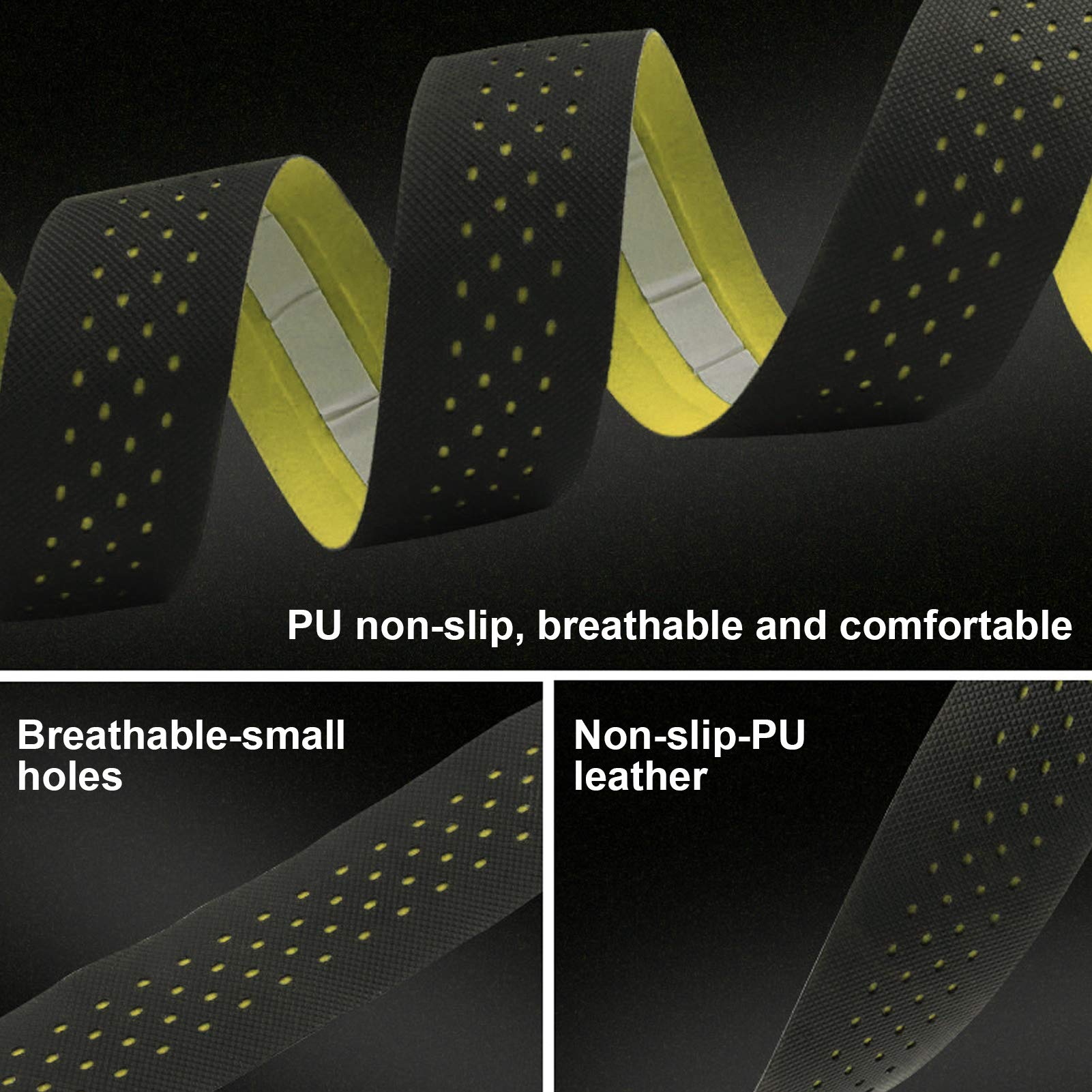 1 paire de rubans de guidon de vélo de route avec texture antidérapante, accessoire de cyclisme (noir et jaune) - 5