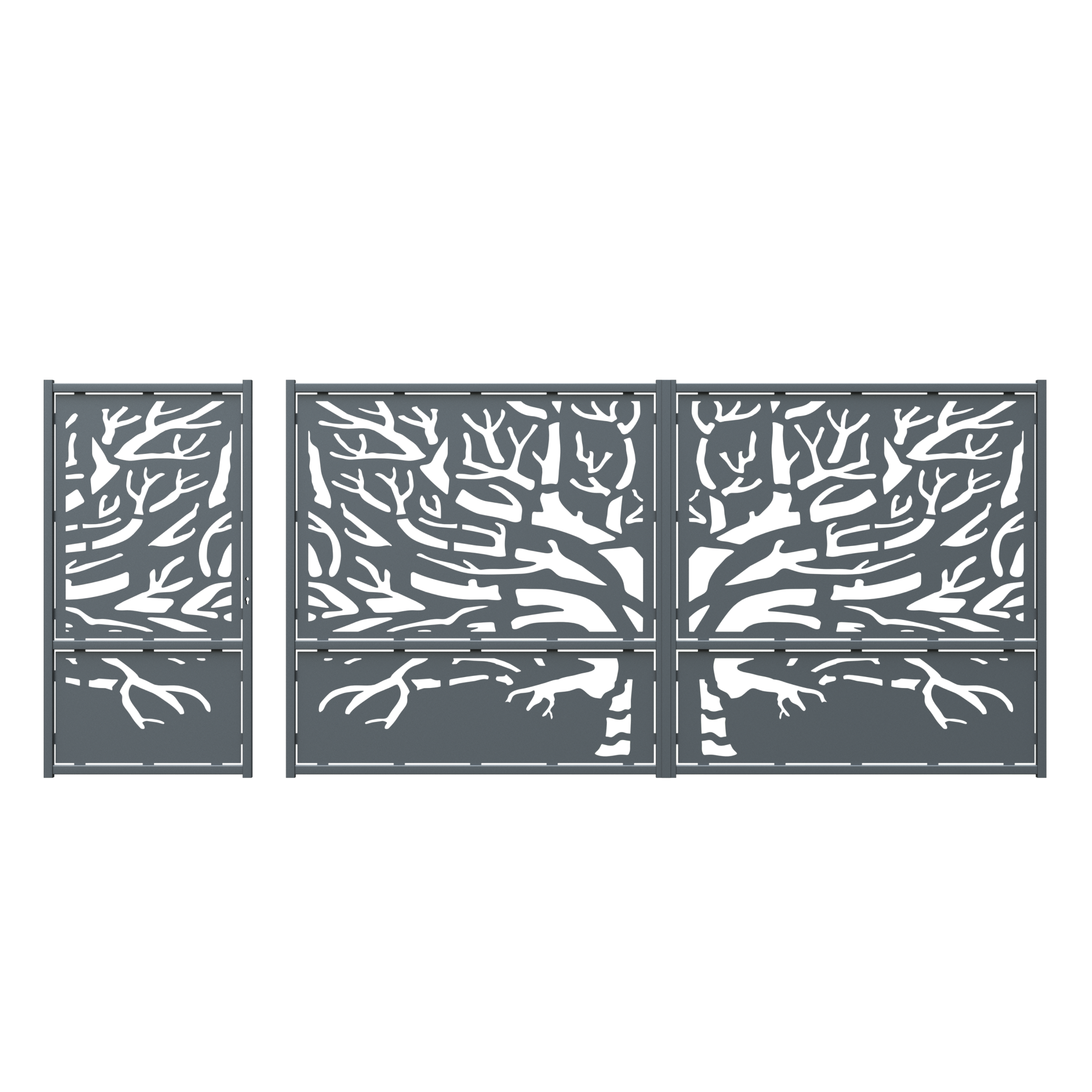 Portail en métal avec panneau décoratif tôle 2 mm modèle 42 noir 387 x 180 cm (L x H) Portail avec jeu d'accessoires inclus - 5