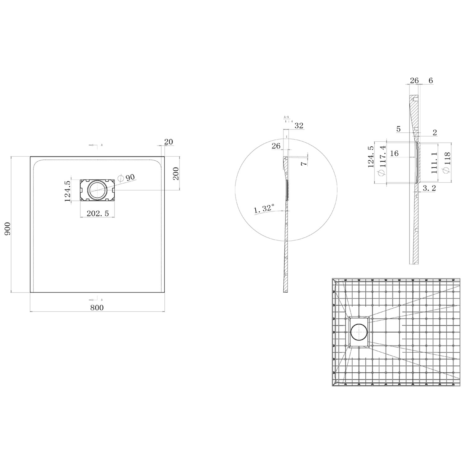 Piatto Doccia 80x90x2,6 CM Rettangolare Bianco Effetto Pietra mod. Blend - 9