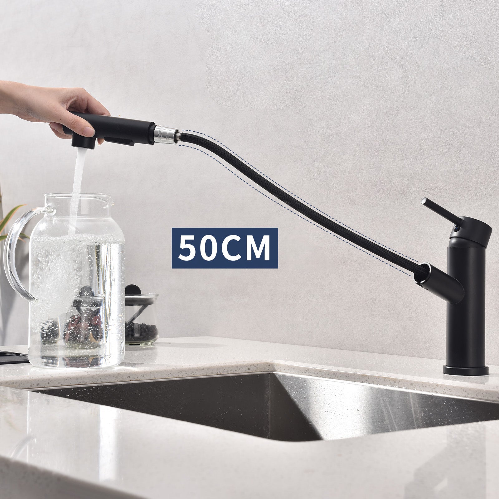 Mitigeur de Cuisine Noir avec Douchette Extractible, Robinet de Cuisine 2 Jets au Choix, Eau Chaude et Froide, en Inox - 3