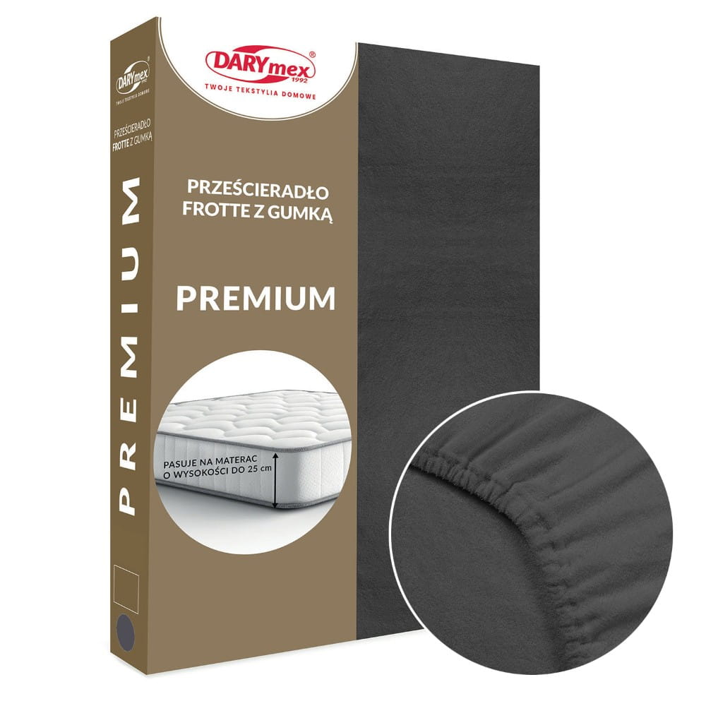Prześcieradło frotte z gumką 200 x 220 kolor ciemny szary PREMIUM - Darymex