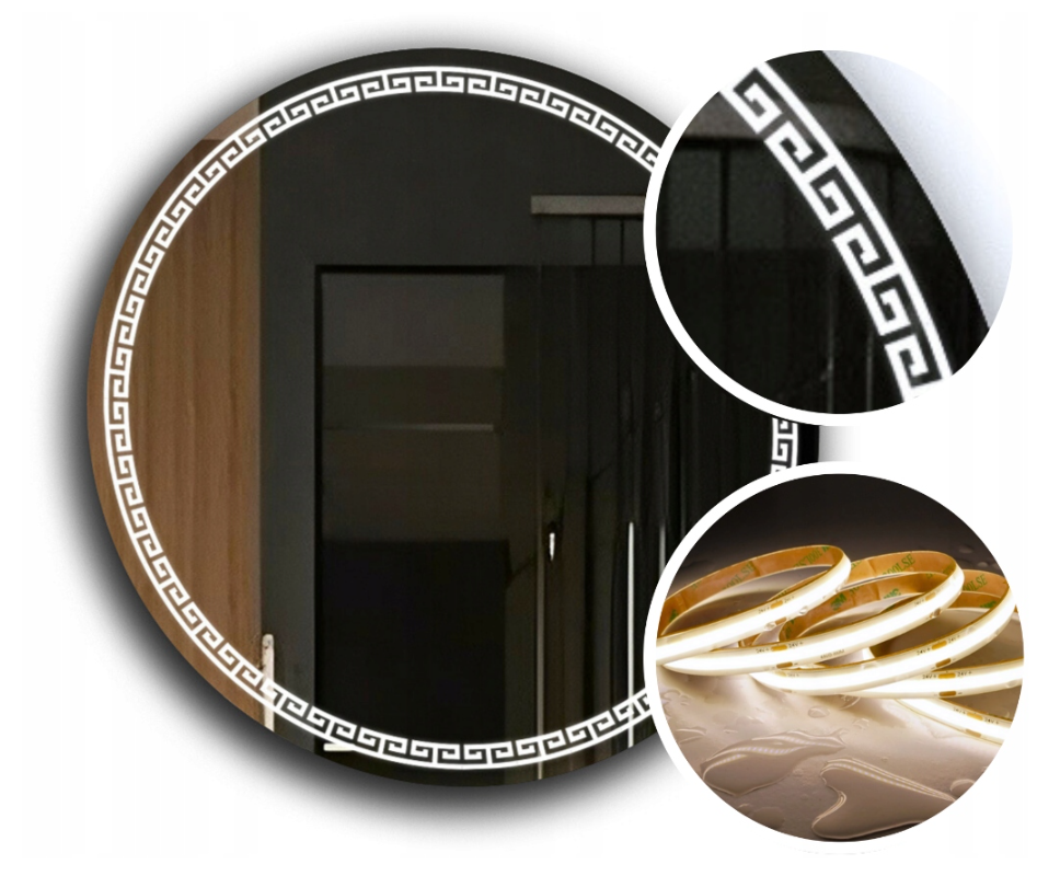 Lustro Led Okrągłe 100 cm + Wodoodporne Ledy COB 480 diod/m Ledowe Premium