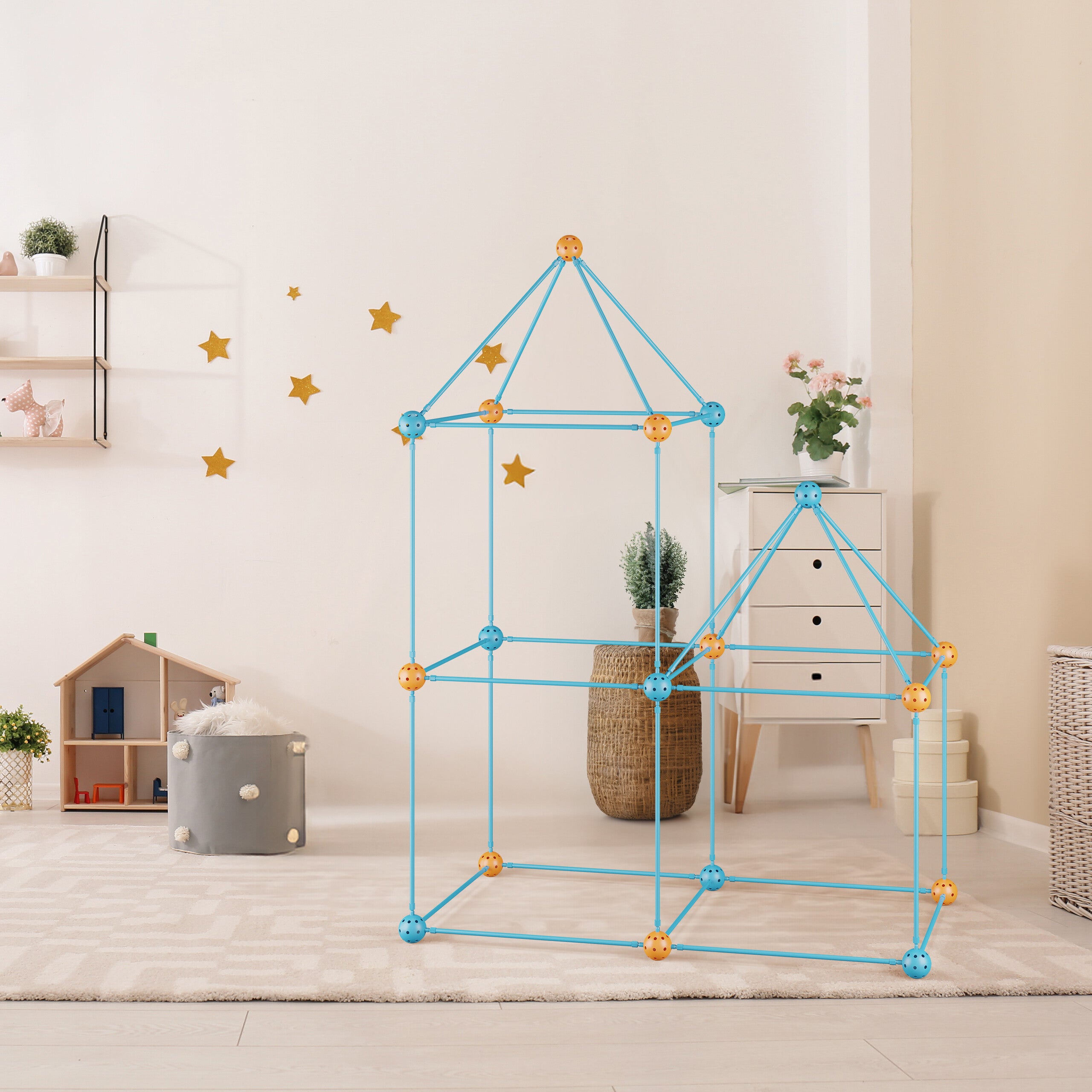 Jeu de construction, cabane enfant, set de 85 pièces, construire tente, système d’emboîtement, multicolore, Relaxdays - 2