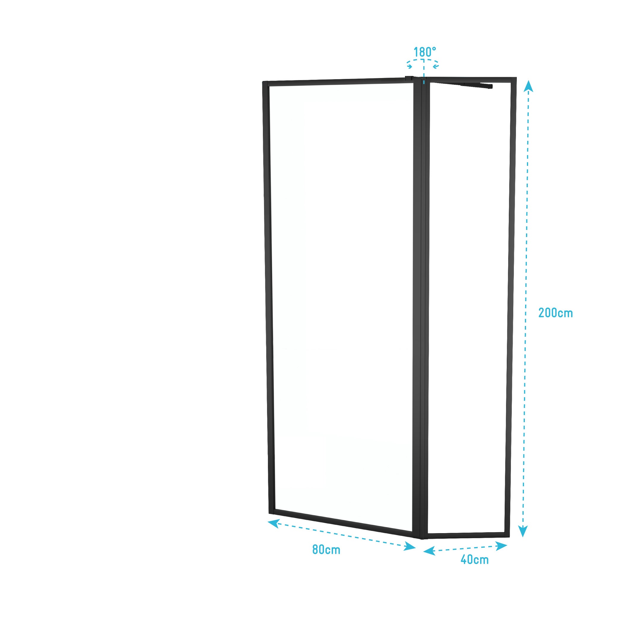 Paroi de Douche avec Volet Pivotant - Cadre et Bras Alu. NOIR MAT - 80+40x200cm - DARK CONTOURING - 5