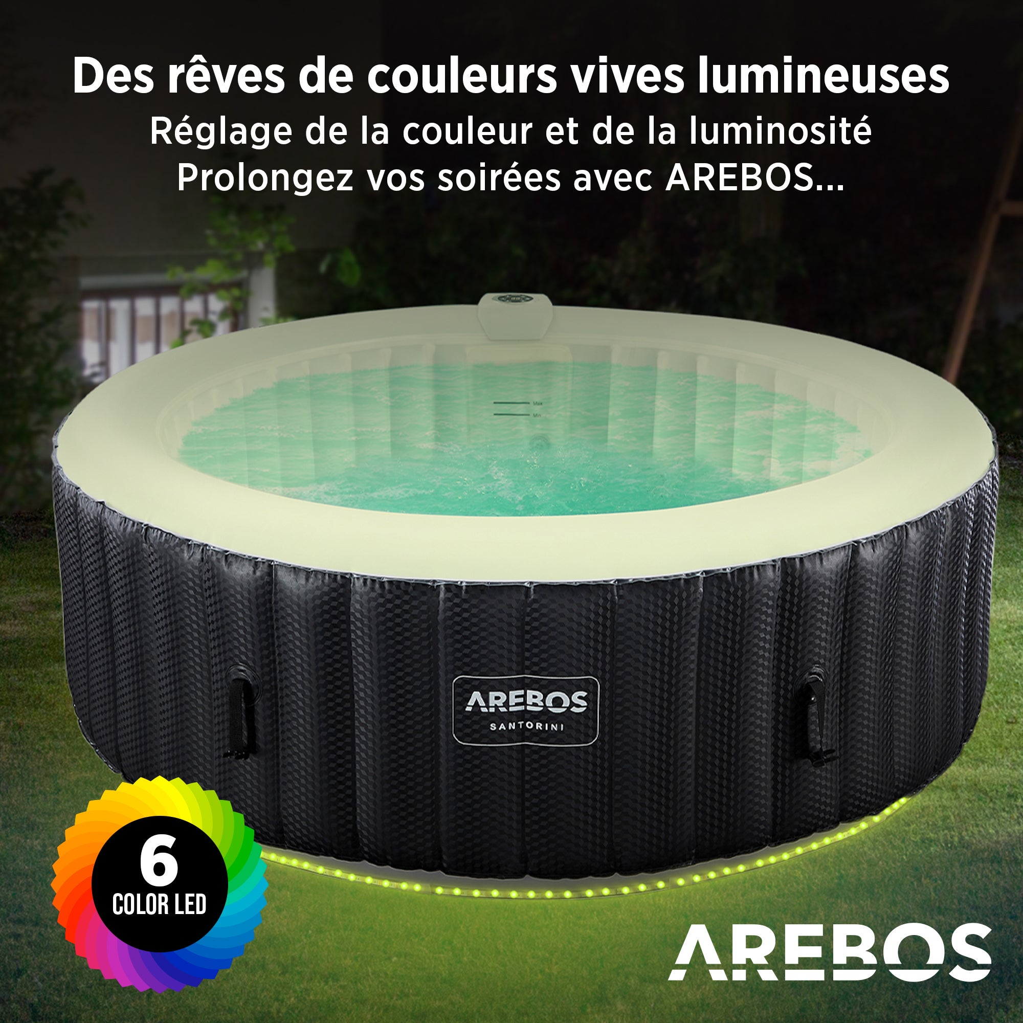 AREBOS Spa Gonflable Gonflable Automatique ⌀ 208 cm 6 Personnes Bande Lumineuse LED 130 Jets de Massage 1000 litres Spa et Bien-être - 4
