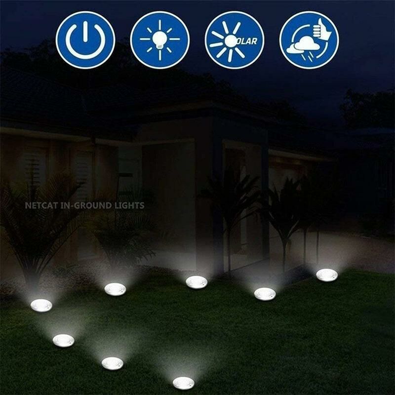 Lot de 6 spots solaires encastrables au sol --: 85 mm -résistant au piétement -en acier inoxydable -6 lampes solaires - - 3