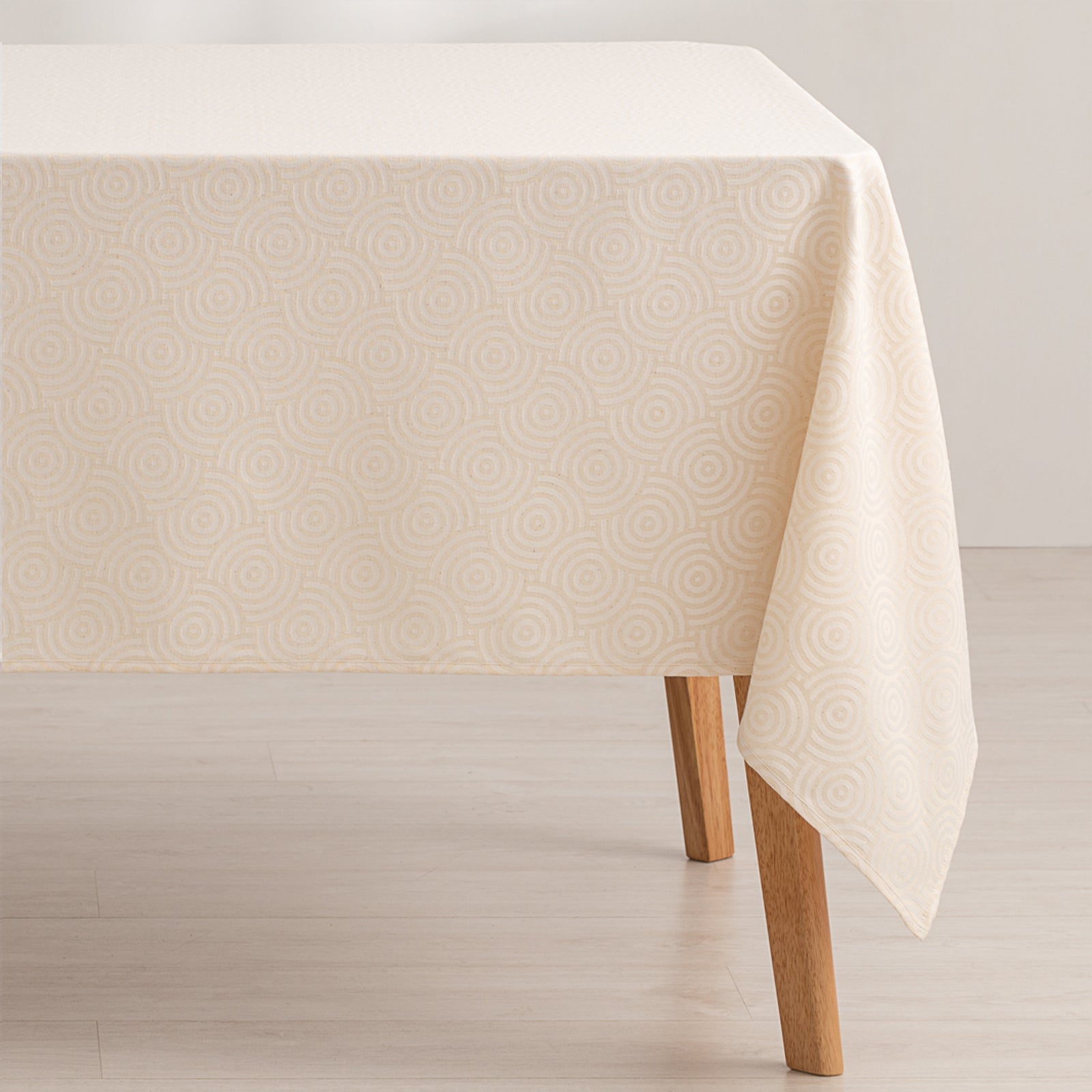 Mantel antimanchas mesa rectangular jacquard impermeable 140x100 cm, tacto tela, color crudo - ring