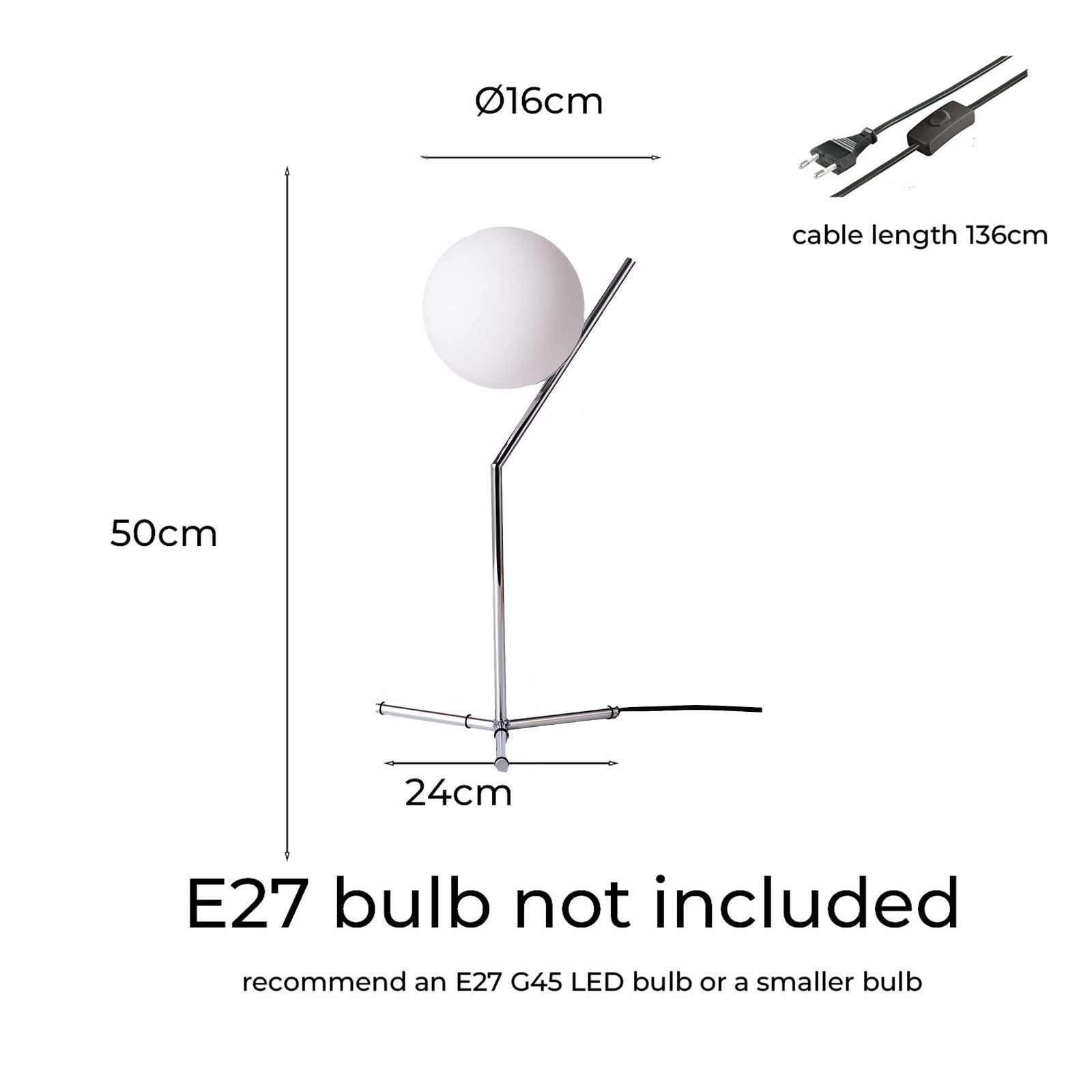 Lampada da Tavolo Sfera in Vetro e Alluminio Argento: Illuminazione Notturna per Camere da Letto e Soggiorni E27 Ø18cm 