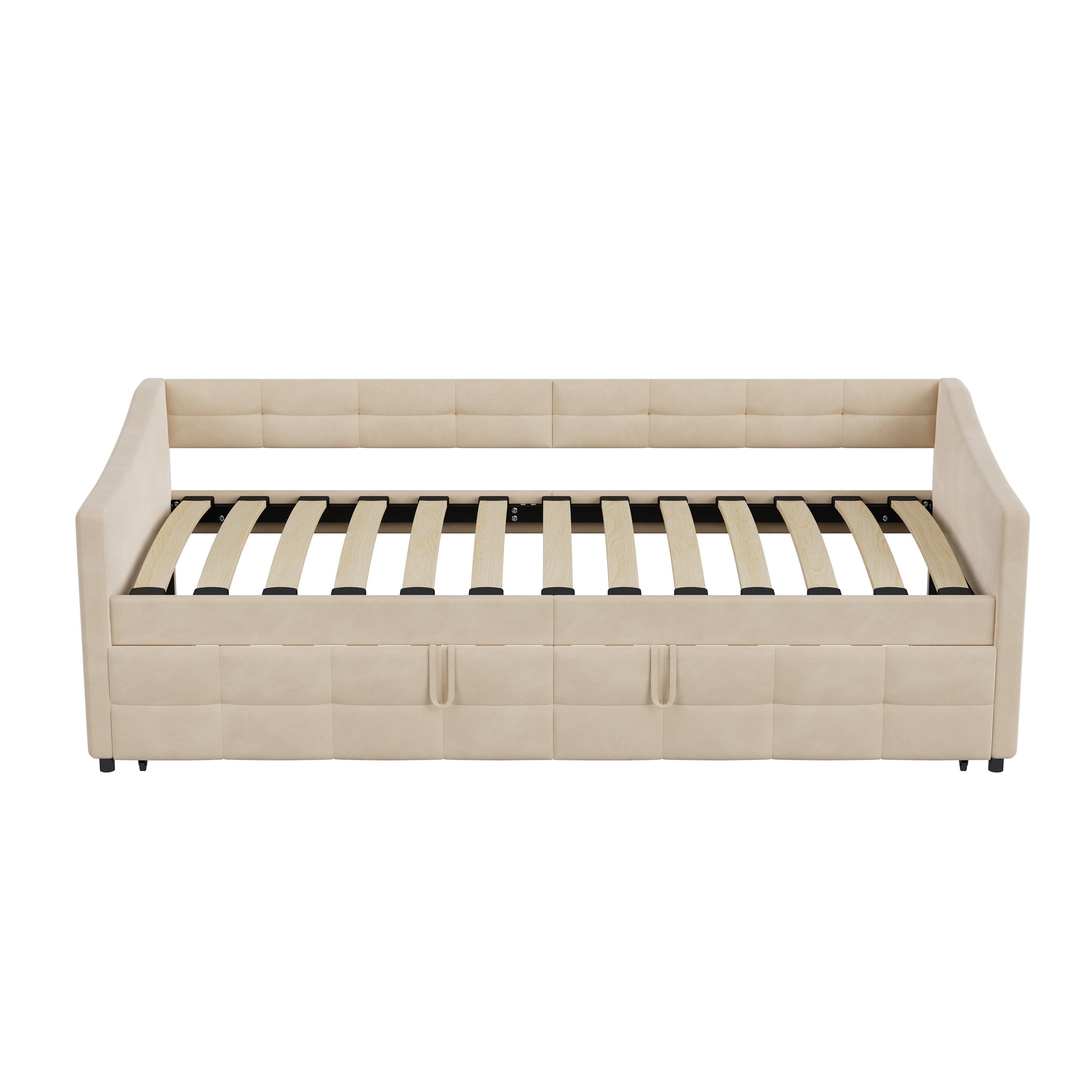 Lit gigogne 90x190/200 cm - avec poches latérales - accoudoirs - cadre à lattes - style scandinave - canapé-lit - Beige - 6